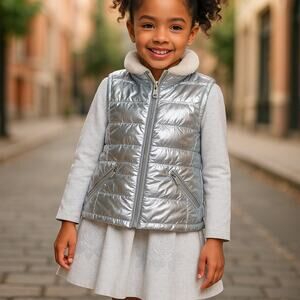 JouJou Girls Vest Size Small 7 Silver Quilted Jou‎ NEW
